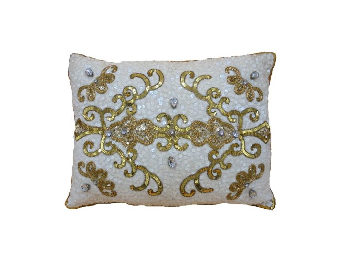 BEADED GOLD & WHITE CUSHION