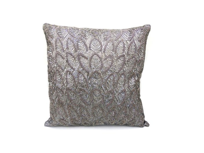 BEADED GREY LEAF CUSHION