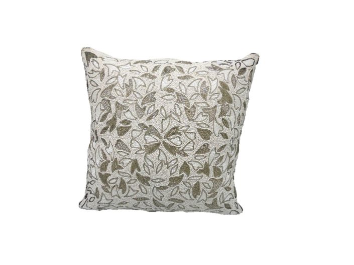 BEADED WHITE AND SILVER CUSHION